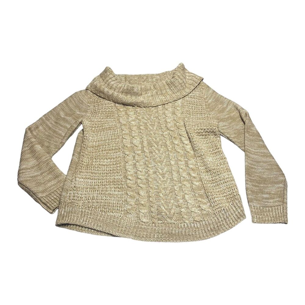 It's Our Time Sweater Women's Large Beige Tan Cable Knit Cowl Neck Long Sleeve